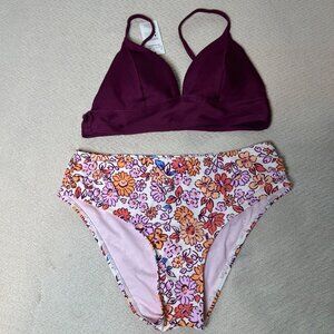 Cupshe Purple and Floral Bikini Set